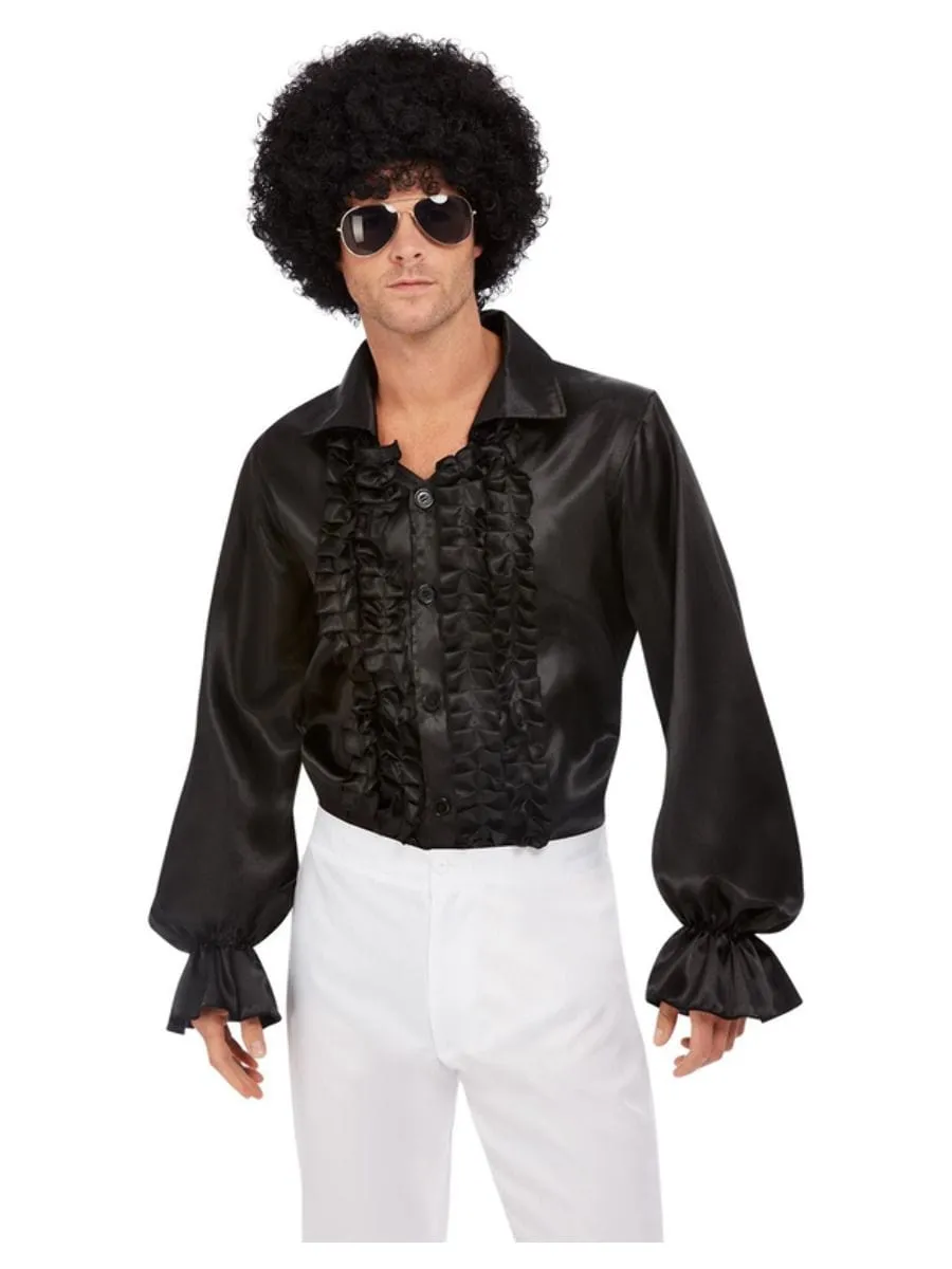 60's 70's Black Ruffled Shirt