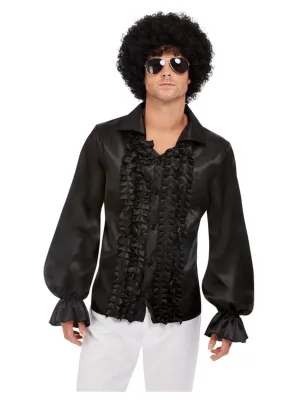 60's 70's Black Ruffled Shirt