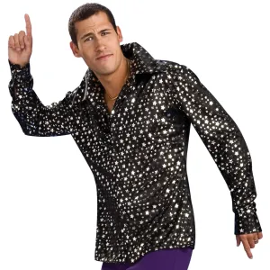 70s Disco Shirt Black with Silver Stars