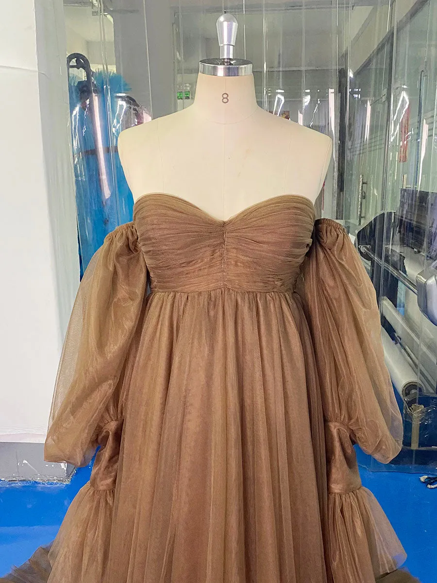 A  Line Tulle Dress for Photo Shoot Removeable Sleeves Maternity Baby Shower Dresses YW231037-1