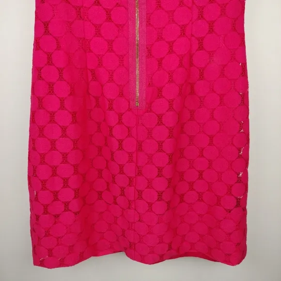 Adrianna Papell Eyelet Circle Cut Lace Overlay Boat Neck Dress in Hot Pink Sz.8