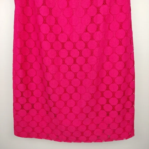 Adrianna Papell Eyelet Circle Cut Lace Overlay Boat Neck Dress in Hot Pink Sz.8