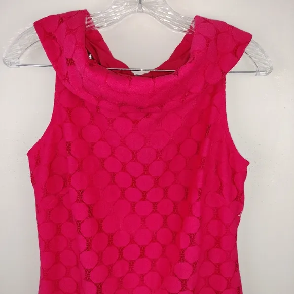 Adrianna Papell Eyelet Circle Cut Lace Overlay Boat Neck Dress in Hot Pink Sz.8