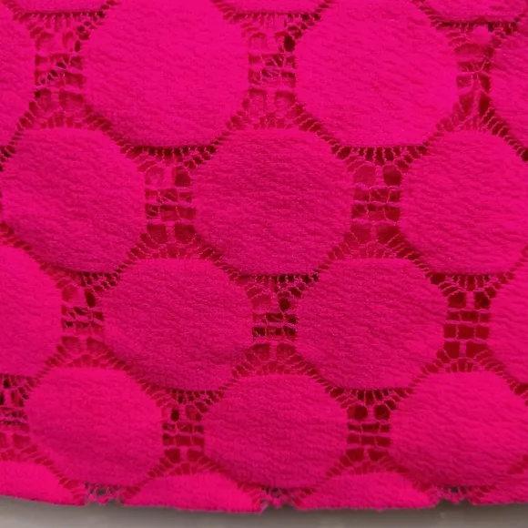 Adrianna Papell Eyelet Circle Cut Lace Overlay Boat Neck Dress in Hot Pink Sz.8