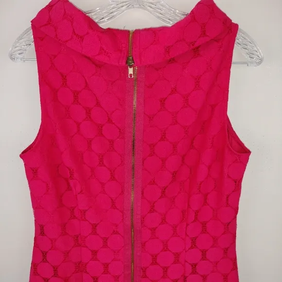 Adrianna Papell Eyelet Circle Cut Lace Overlay Boat Neck Dress in Hot Pink Sz.8