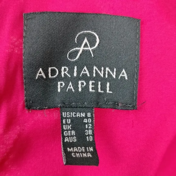 Adrianna Papell Eyelet Circle Cut Lace Overlay Boat Neck Dress in Hot Pink Sz.8
