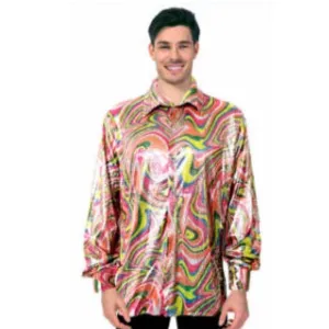 Adult 70s Disco Shirt - Rainbow Swirl