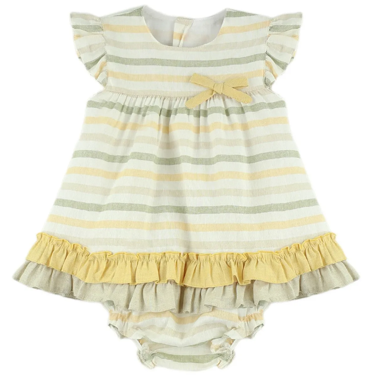 Baby Ferr Baby Girls Lemon and Sage Stripe Dress