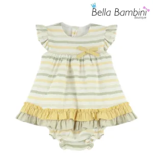 Baby Ferr Baby Girls Lemon and Sage Stripe Dress