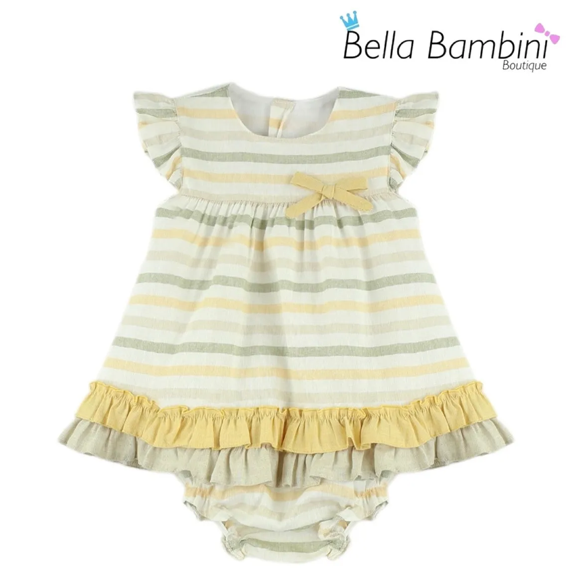 Baby Ferr Baby Girls Lemon and Sage Stripe Dress