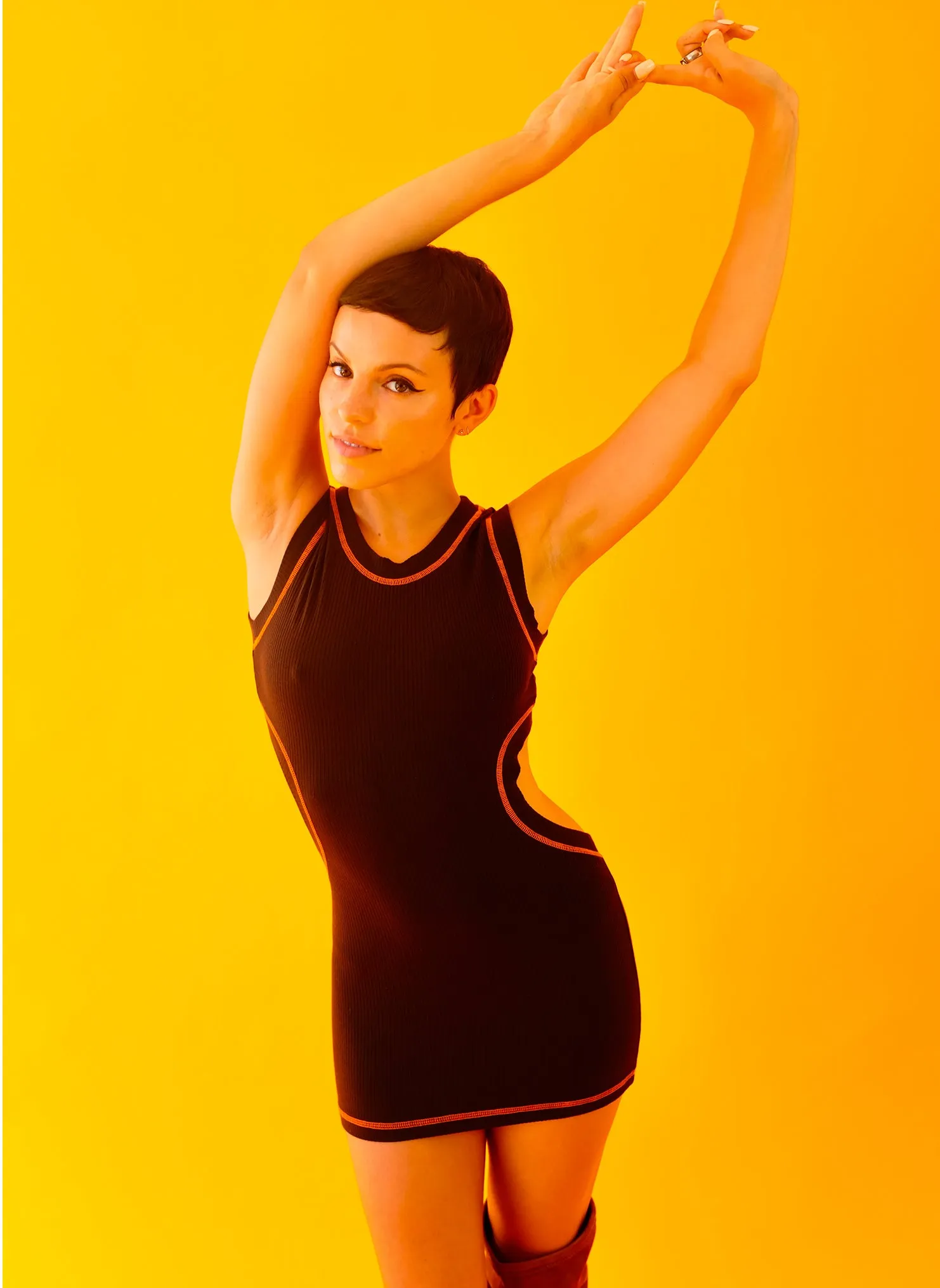 BACKLESS TANK DRESS - BROWN/ORANGE