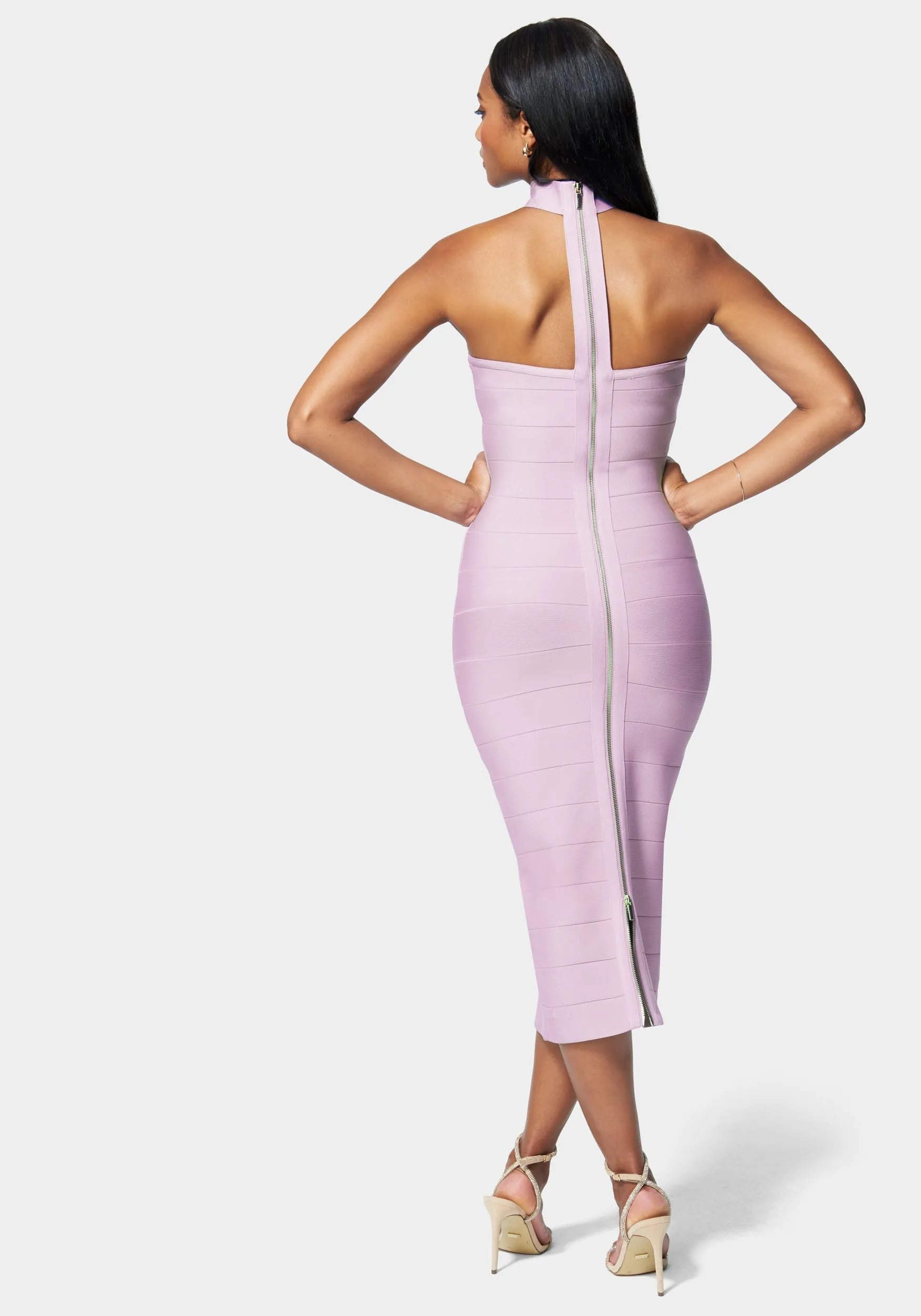 Bandage Choker Neck Midi Dress