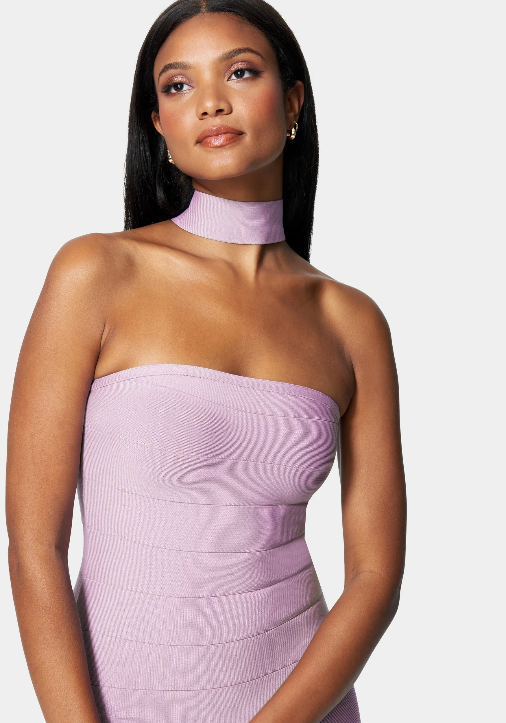 Bandage Choker Neck Midi Dress