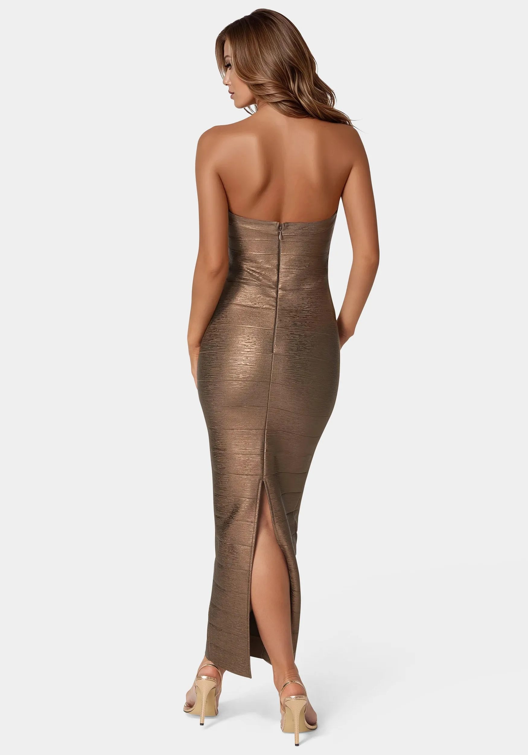 Bandage Strapless Foil Maxi Dress