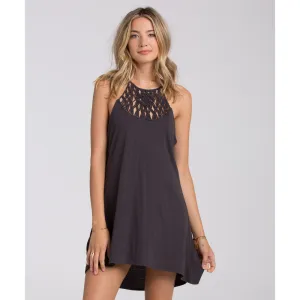 Billabong Women's Happy Place Macrame High Neck halter Dress | Off Black