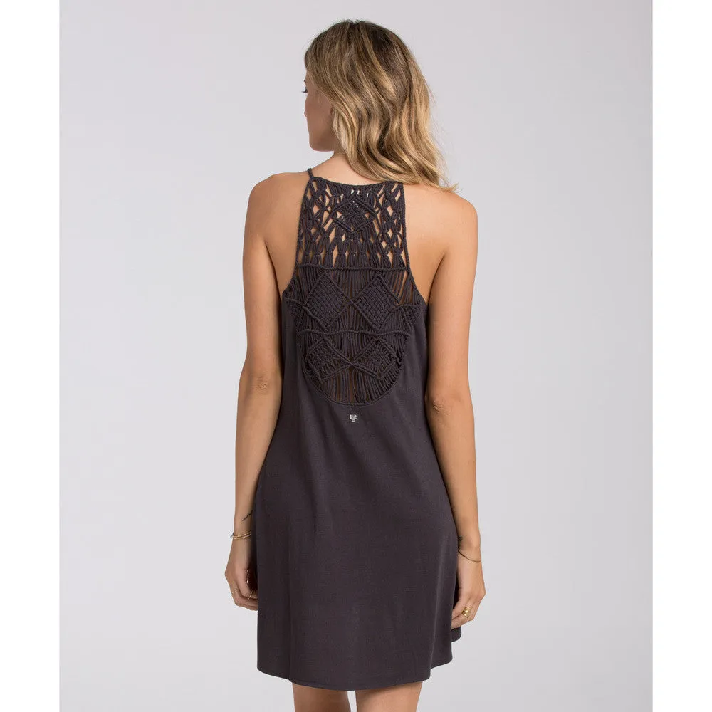 Billabong Women's Happy Place Macrame High Neck halter Dress | Off Black