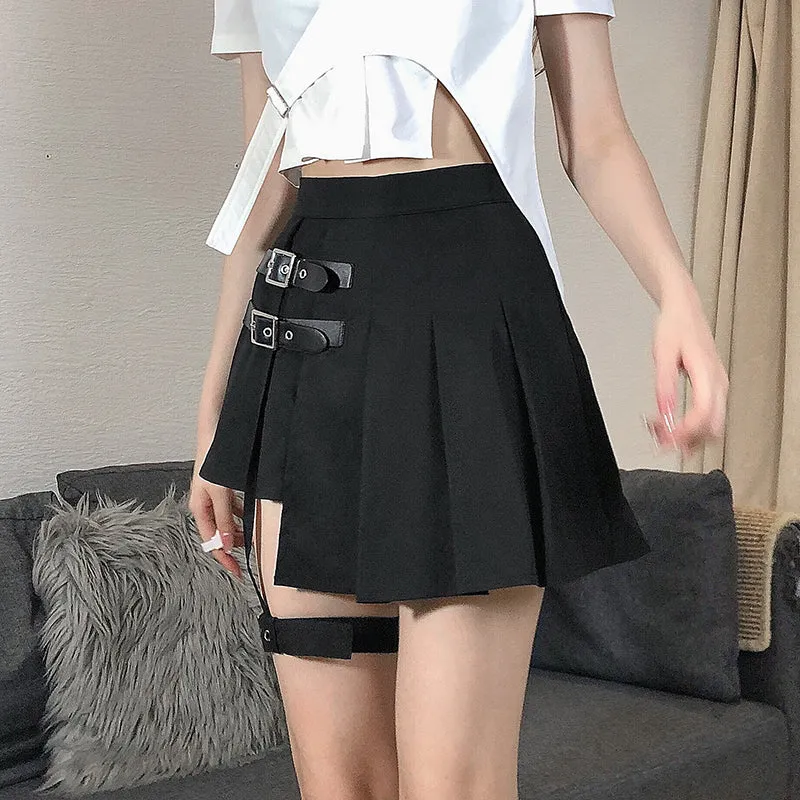 Black Asymmetrical Pleated Skirt UB98602