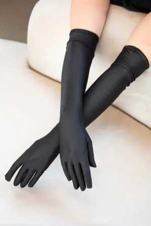 Black Satin Opera Gloves