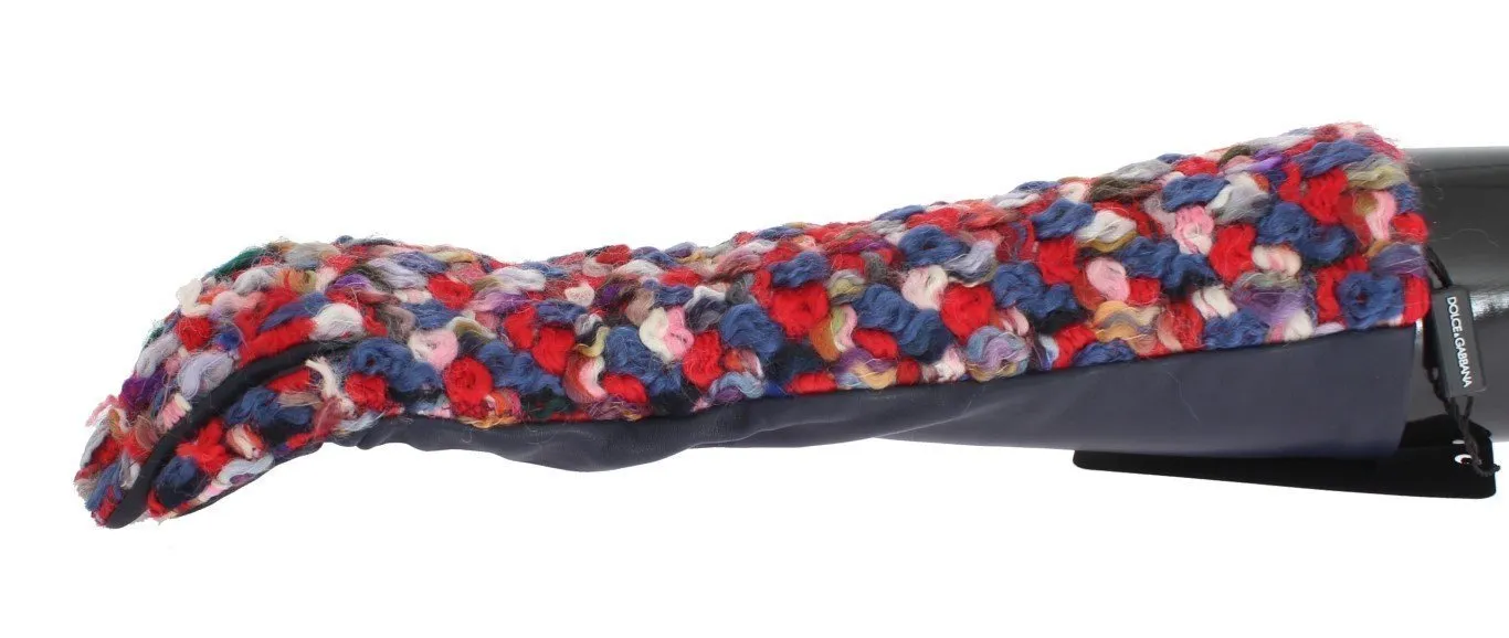 Blue Leather Multicolor Long Gloves