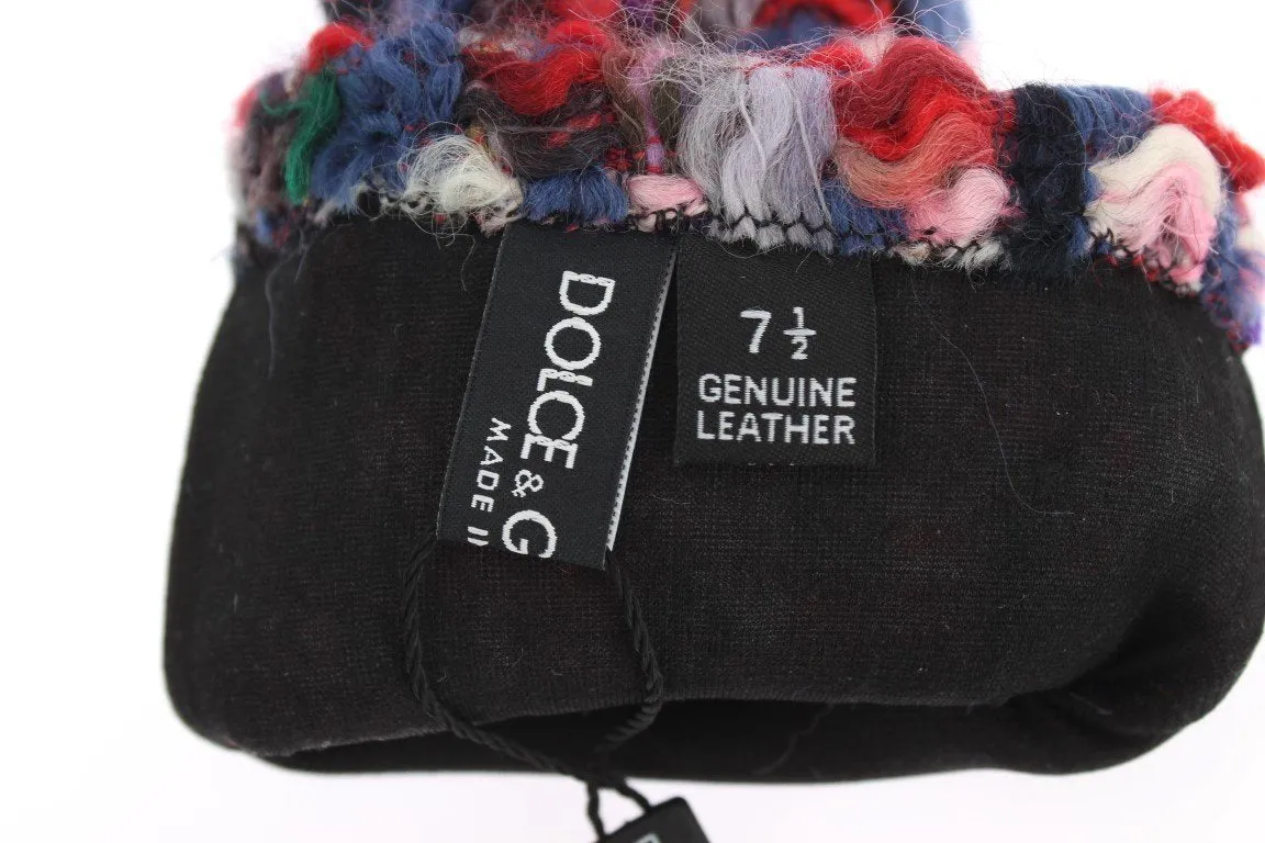 Blue Leather Multicolor Long Gloves