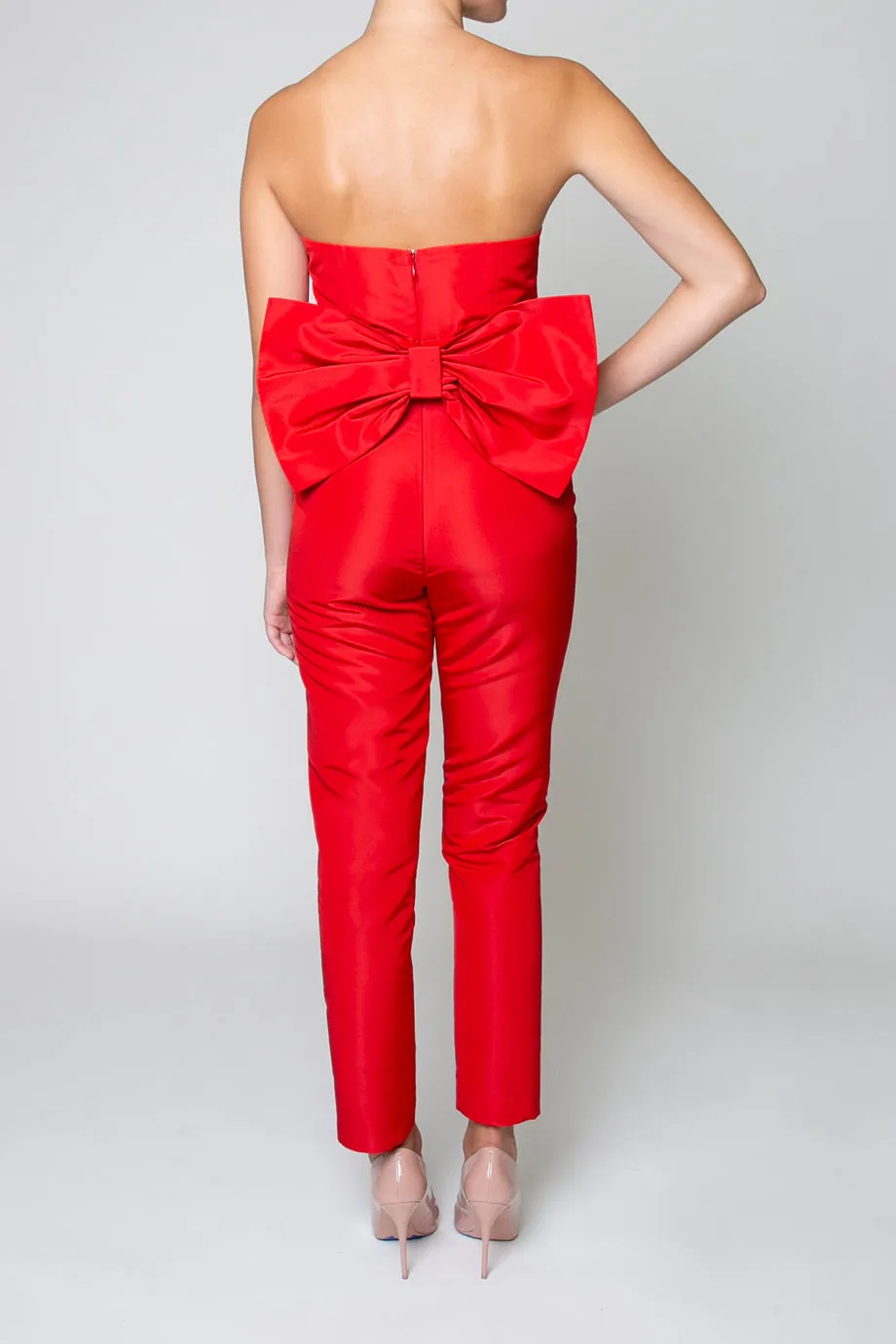 Bow Back Silk Faille Jumpsuit