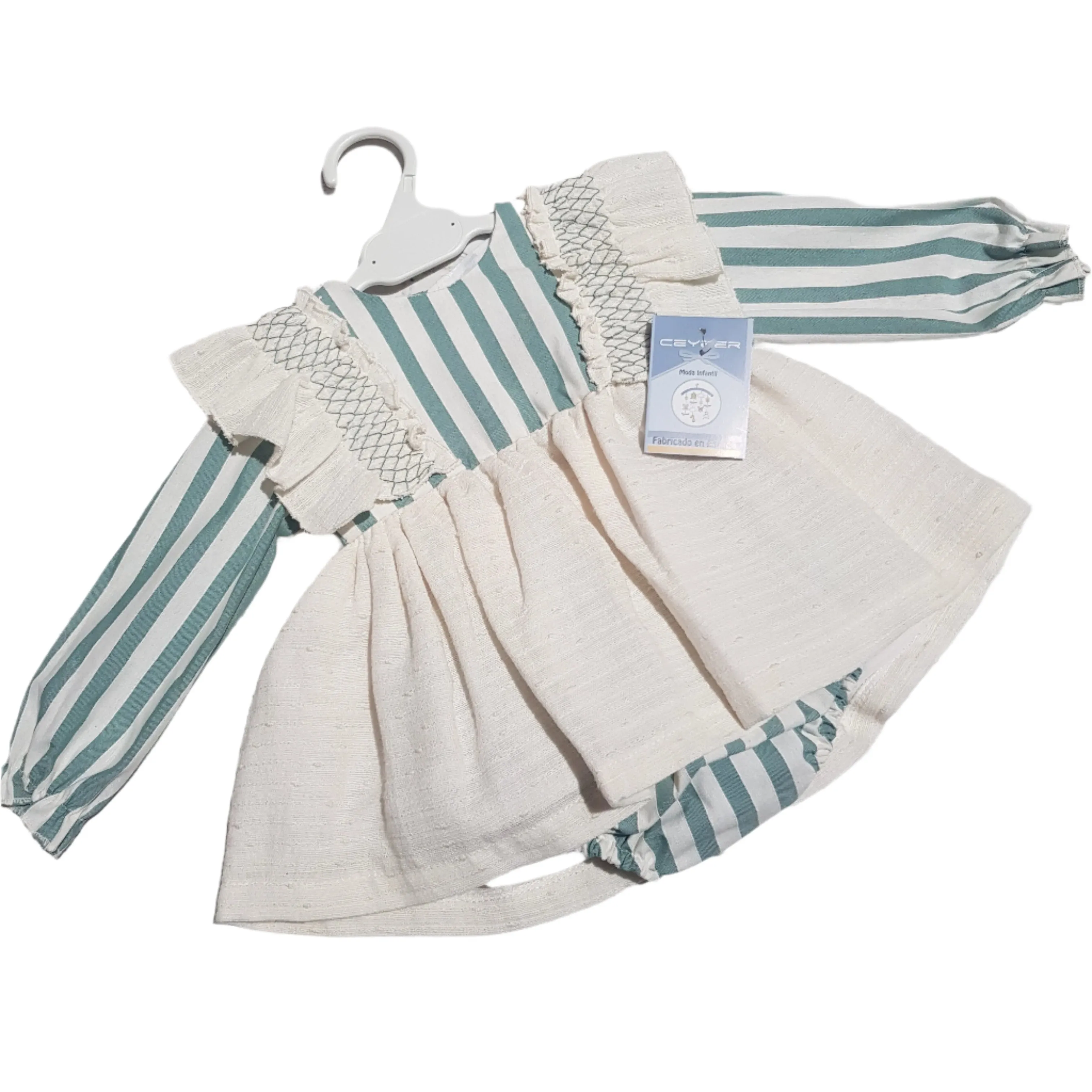 Ceyber Baby Girls Green Stripe Frill Dress
