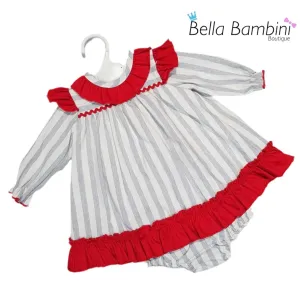 Ceyber Baby Girls Red and Grey Stripe Dress