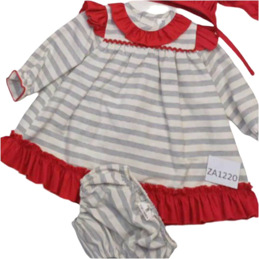 Ceyber Baby Girls Red and Grey Stripe Dress