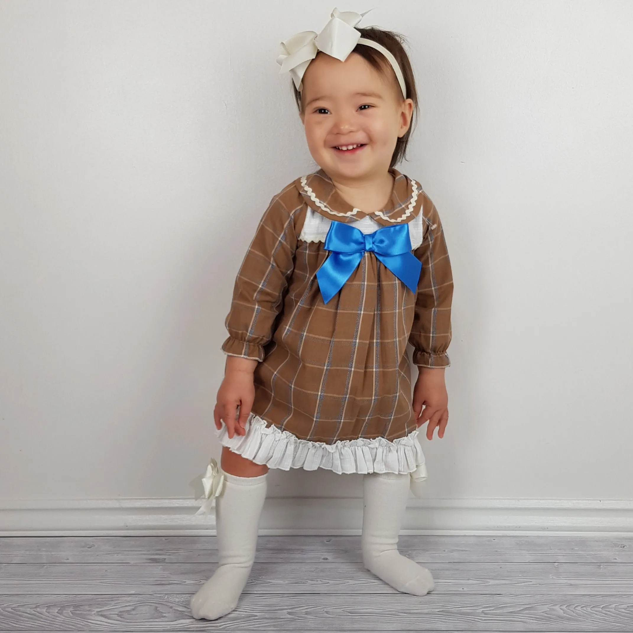 Ceyber Baby Girls Tan Check Dress 3M-36M