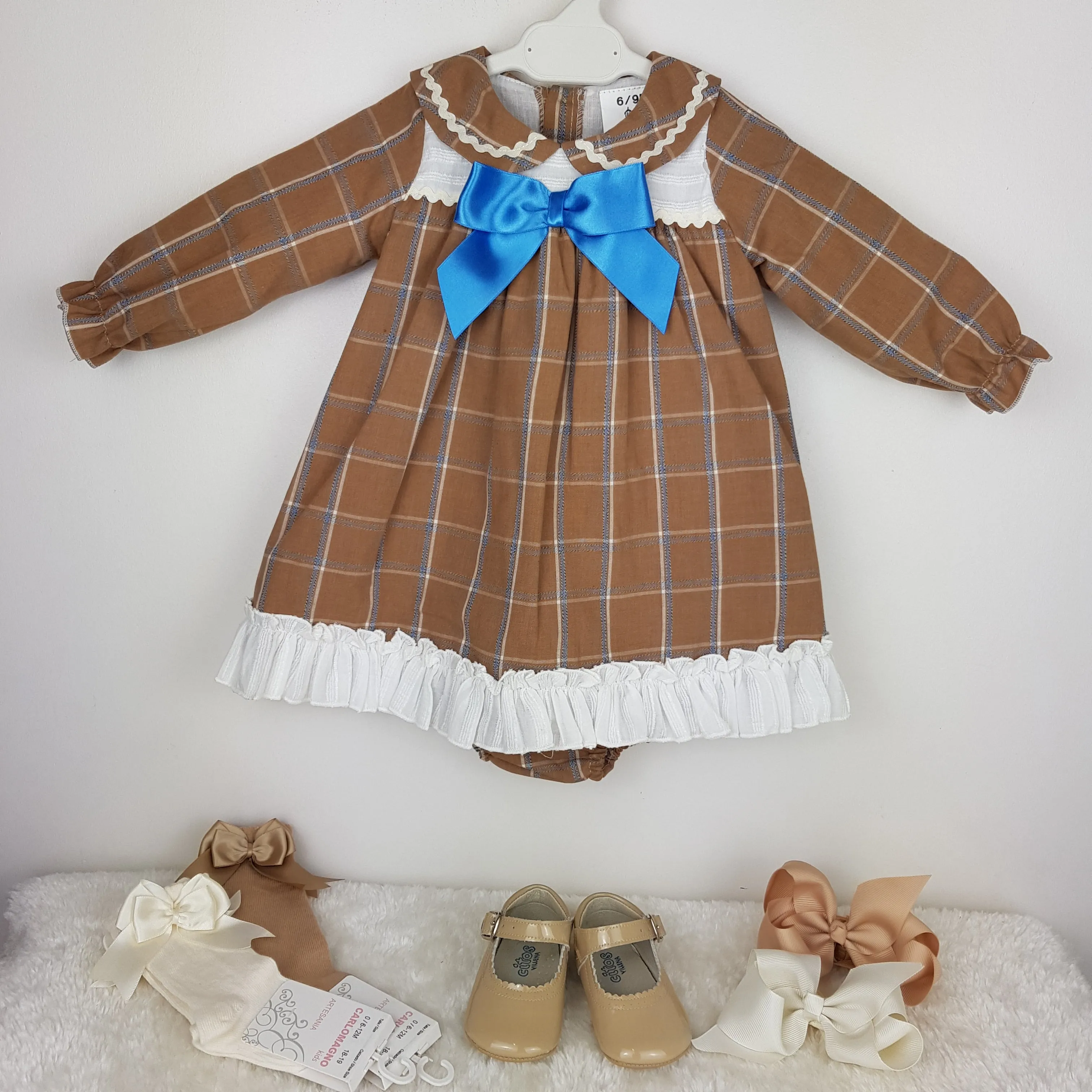 Ceyber Baby Girls Tan Check Dress 3M-36M