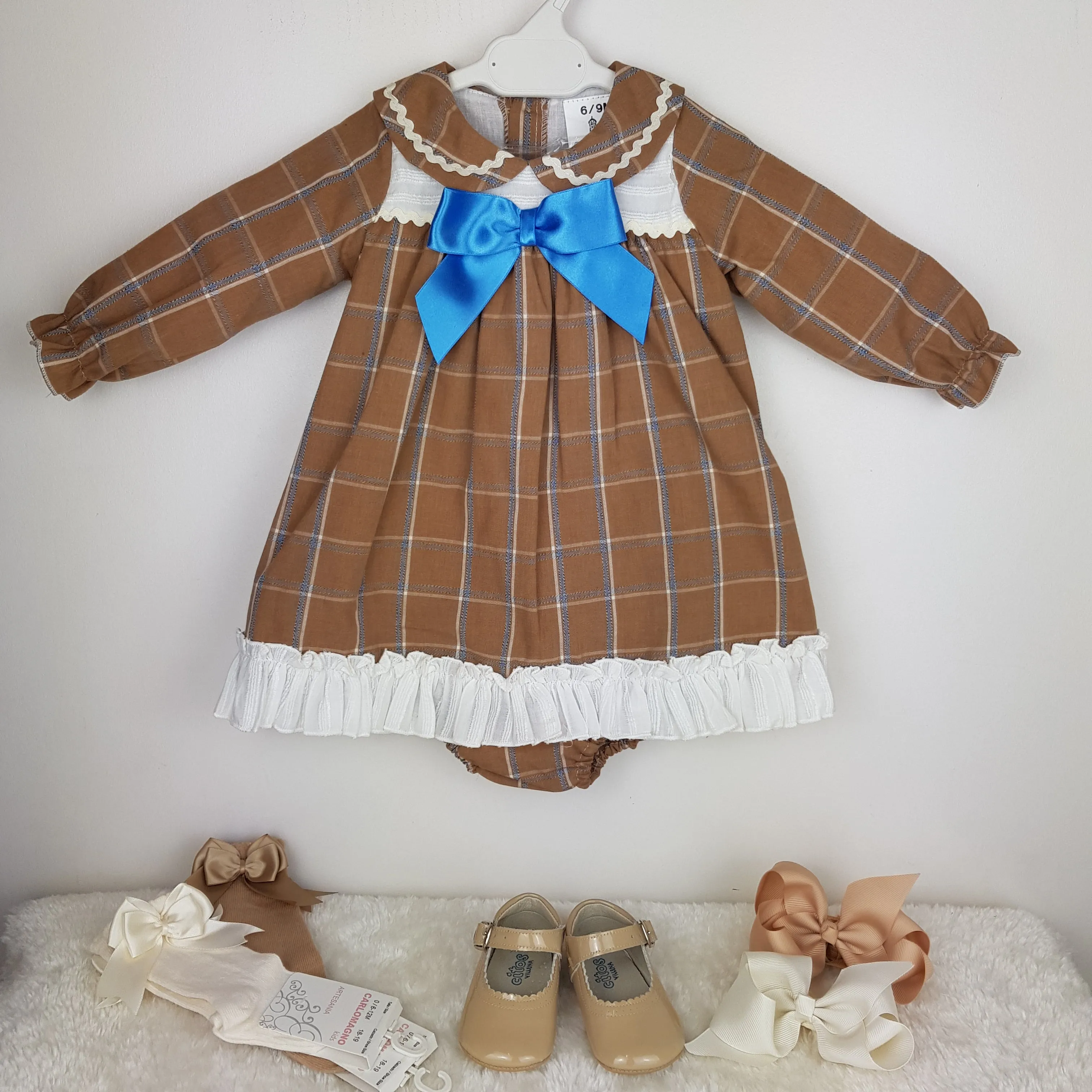 Ceyber Baby Girls Tan Check Dress 3M-36M
