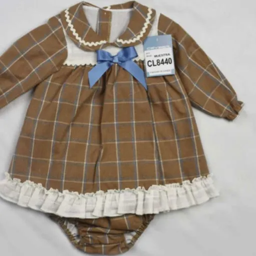 Ceyber Baby Girls Tan Check Dress 3M-36M