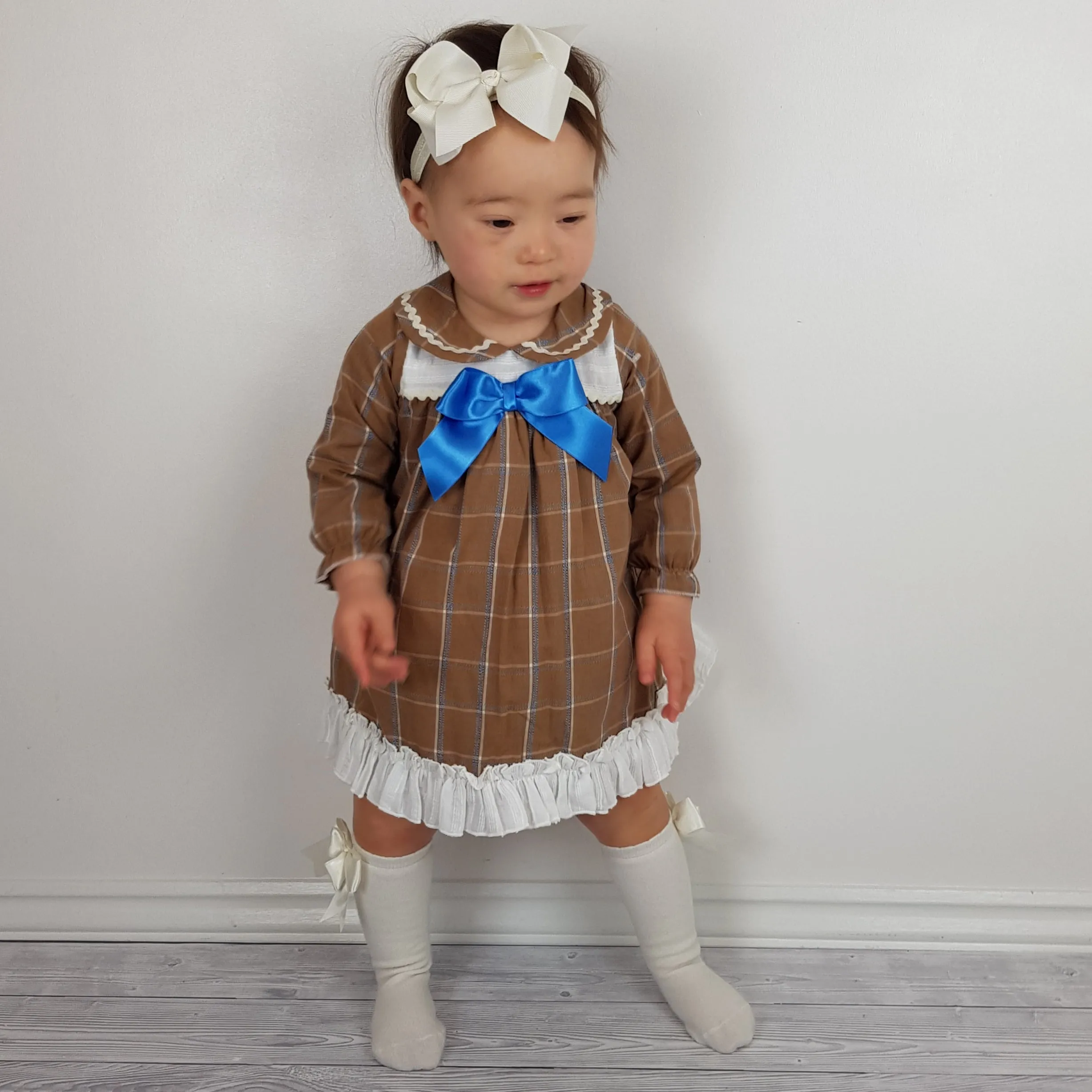 Ceyber Baby Girls Tan Check Dress 3M-36M