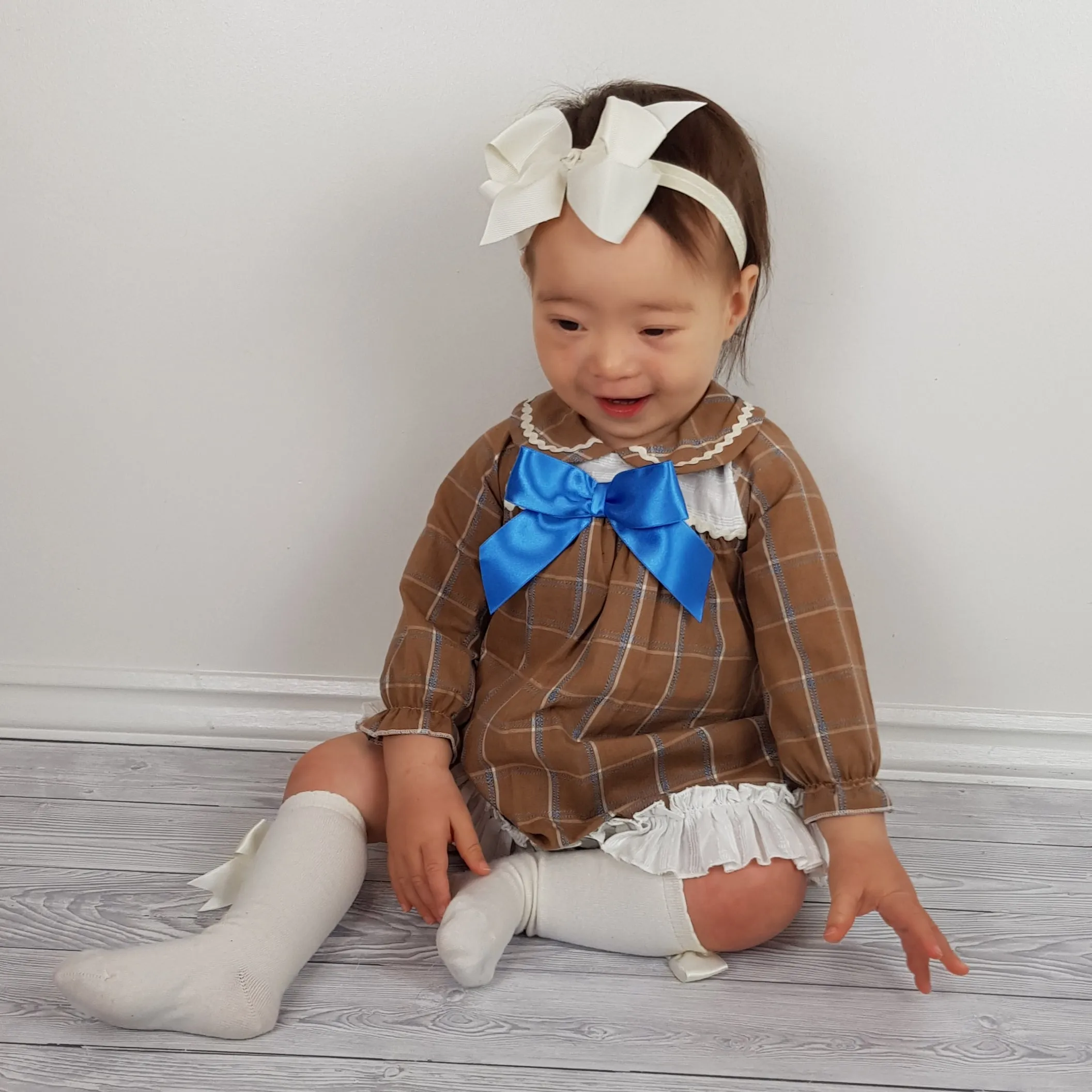 Ceyber Baby Girls Tan Check Dress 3M-36M