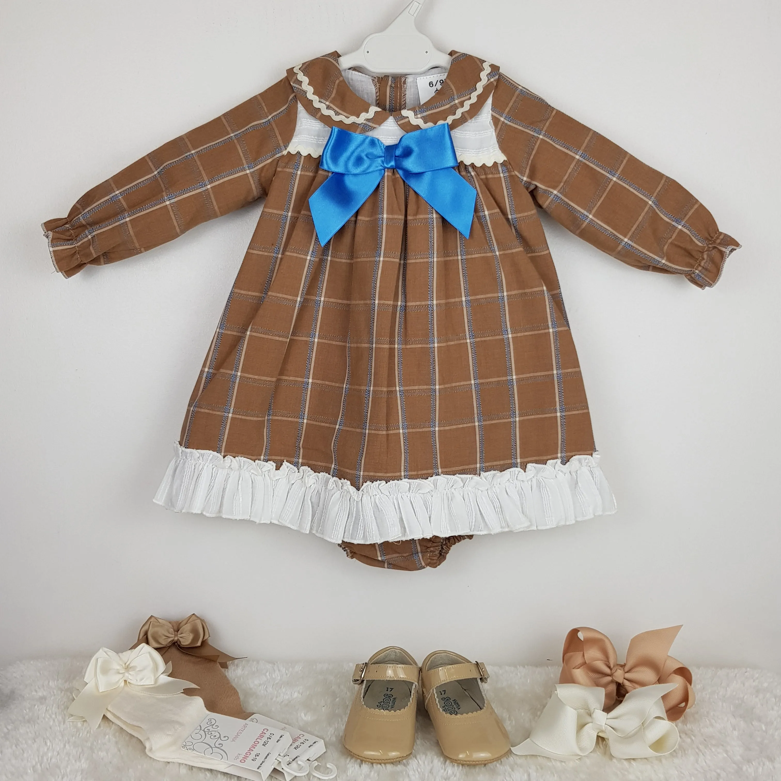 Ceyber Baby Girls Tan Check Dress 3M-36M