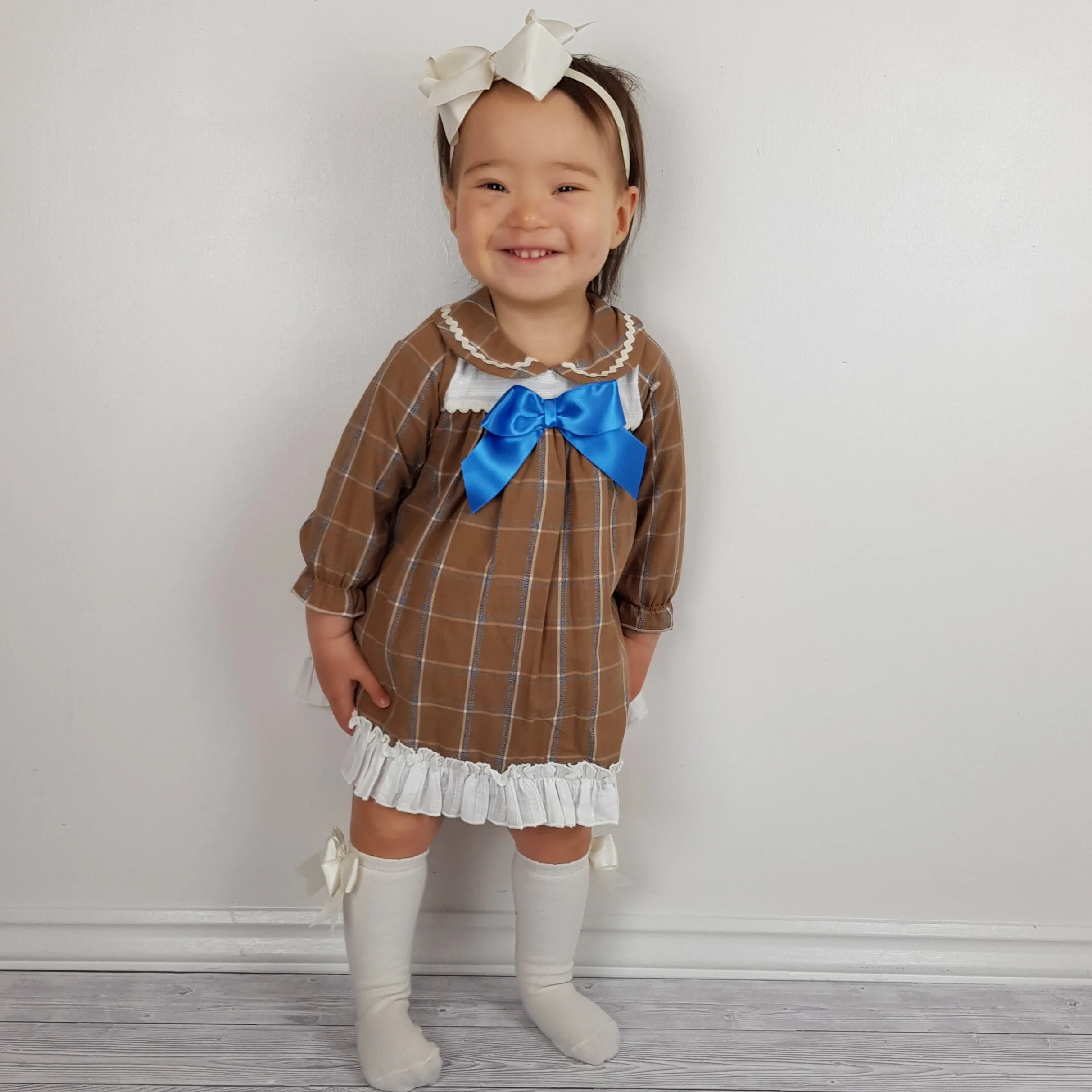 Ceyber Baby Girls Tan Check Dress 3M-36M