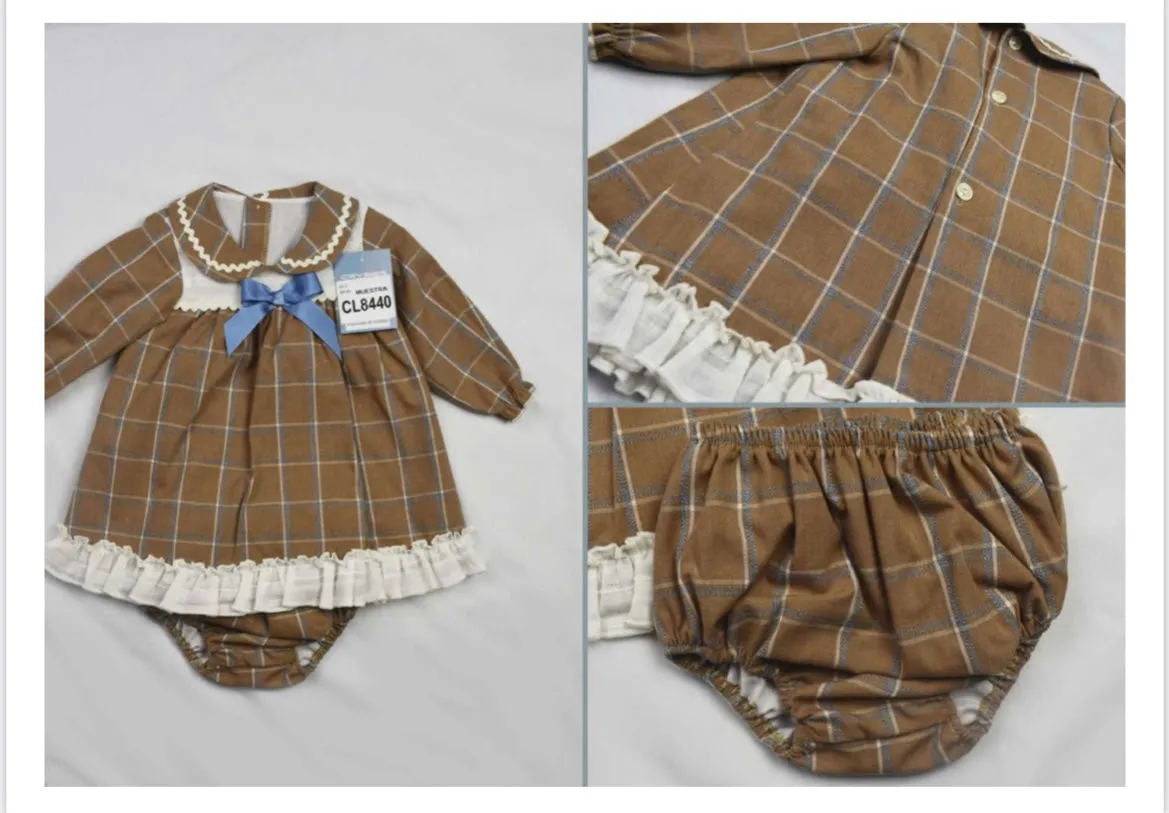 Ceyber Baby Girls Tan Check Dress 3M-36M