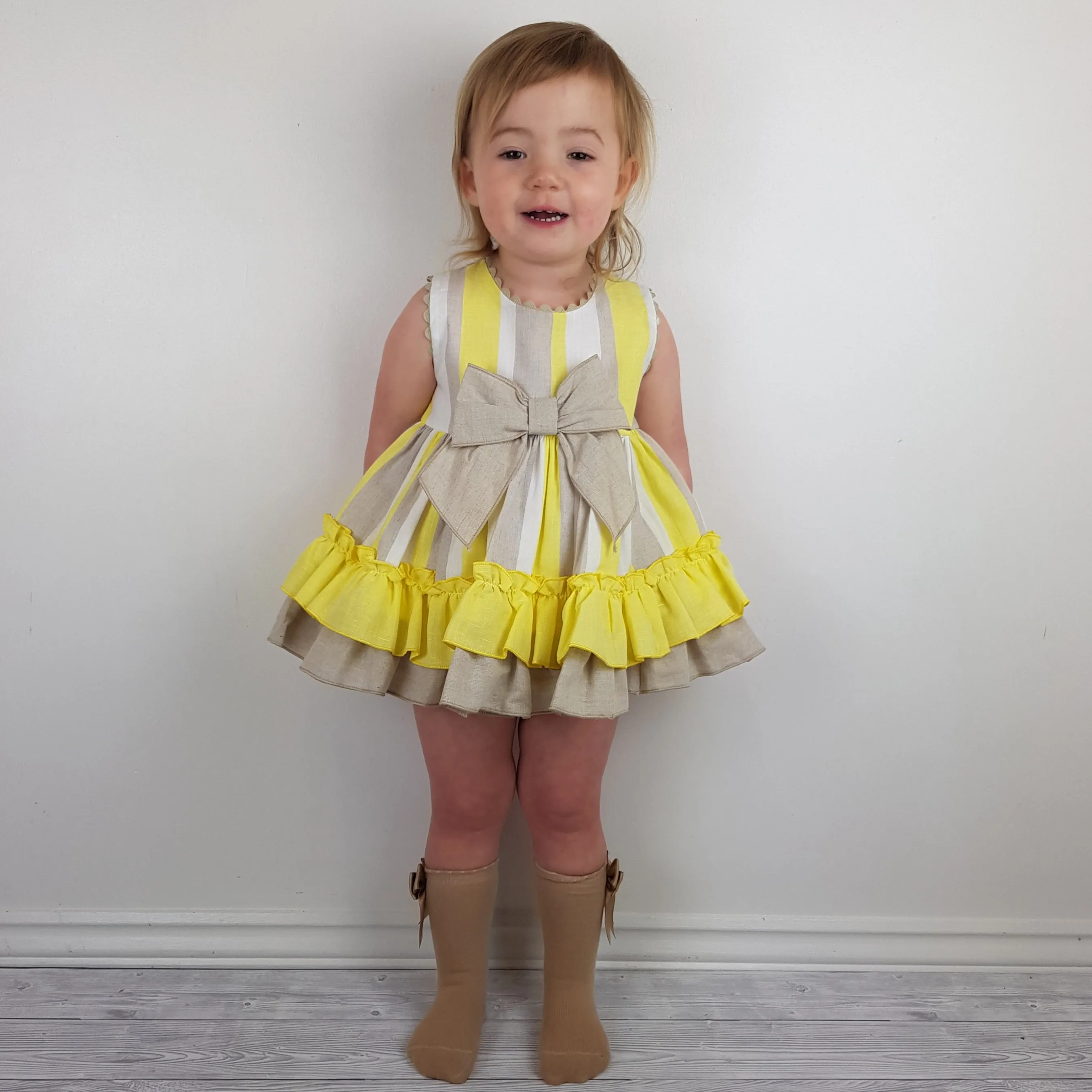 Ceyber Baby Girls Yellow and Tan Dress 3M