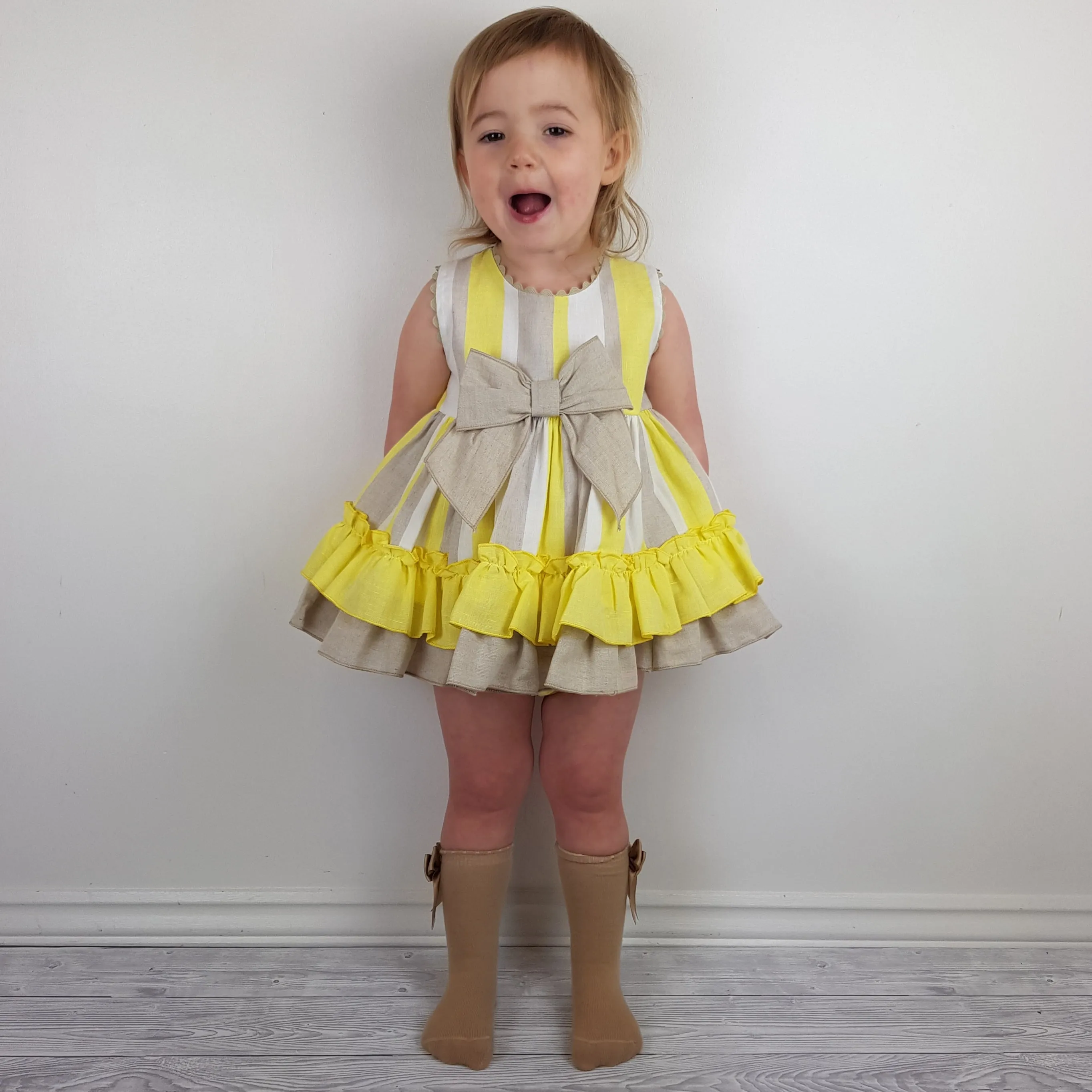 Ceyber Baby Girls Yellow and Tan Dress 3M