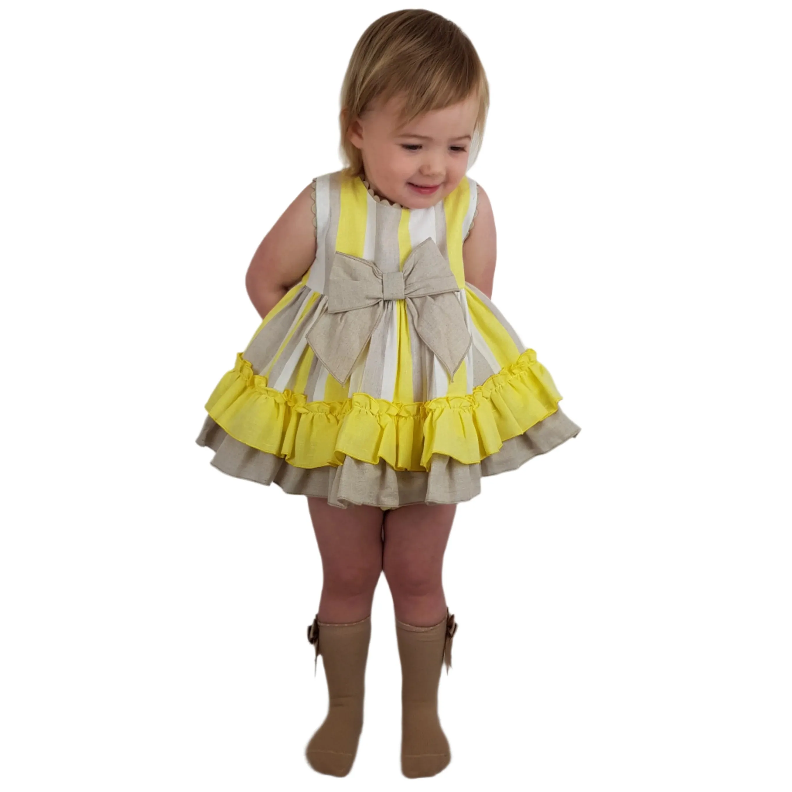 Ceyber Baby Girls Yellow and Tan Dress 3M