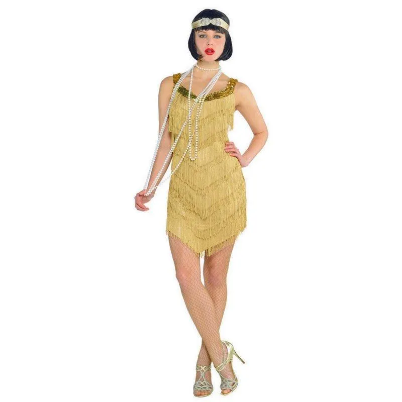 Champagne Flapper 1920s Fringed Dress