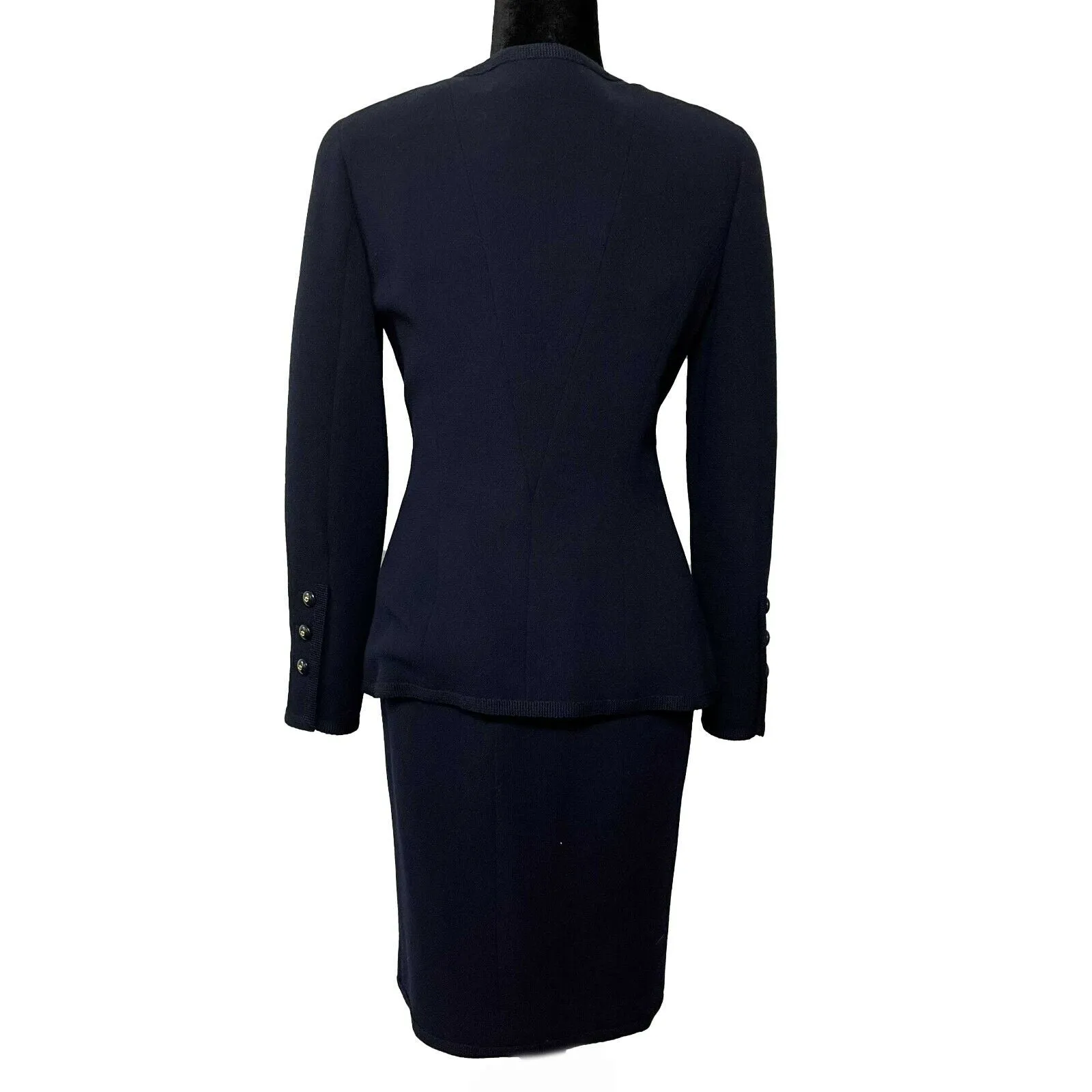 CHANEL - Vintage Navy Suit CC Buttons - Jacket / Skirt Set 40 US 8