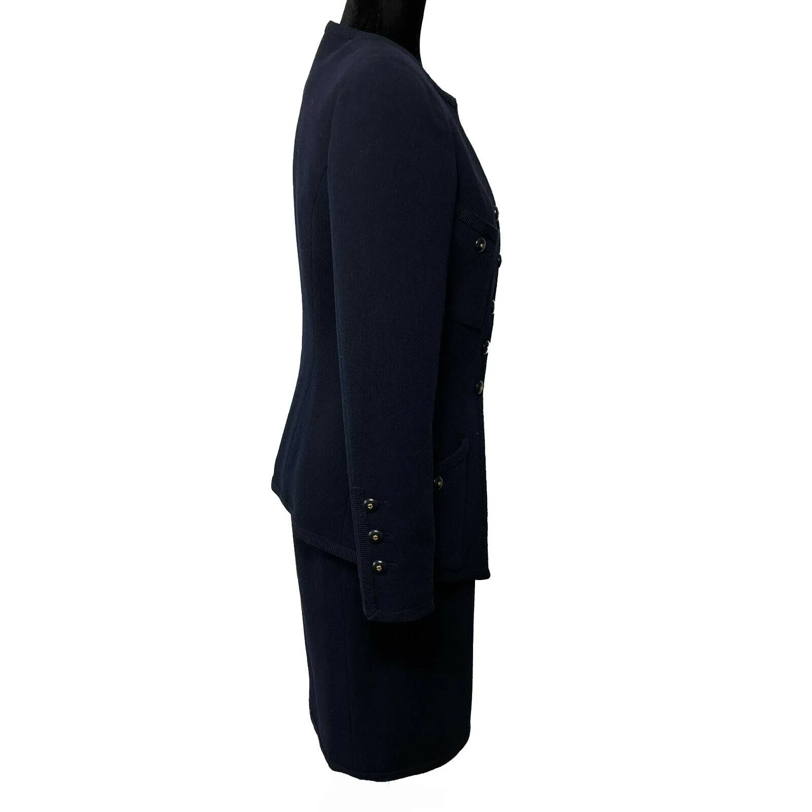 CHANEL - Vintage Navy Suit CC Buttons - Jacket / Skirt Set 40 US 8
