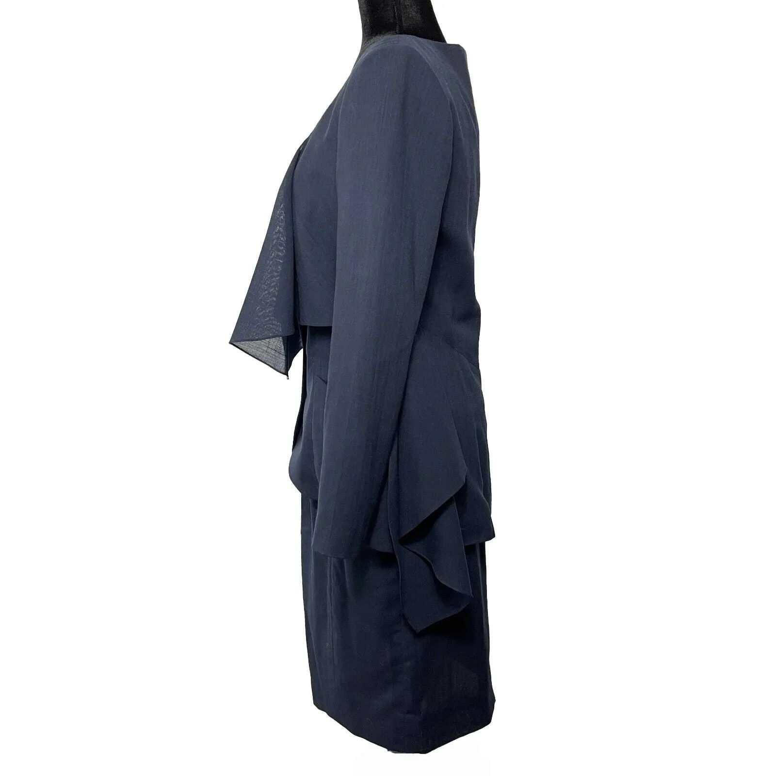 CHANEL - Wool Suit Cascade Jacket and Skirt - CC Buttons - Navy / Gold 36 US 6