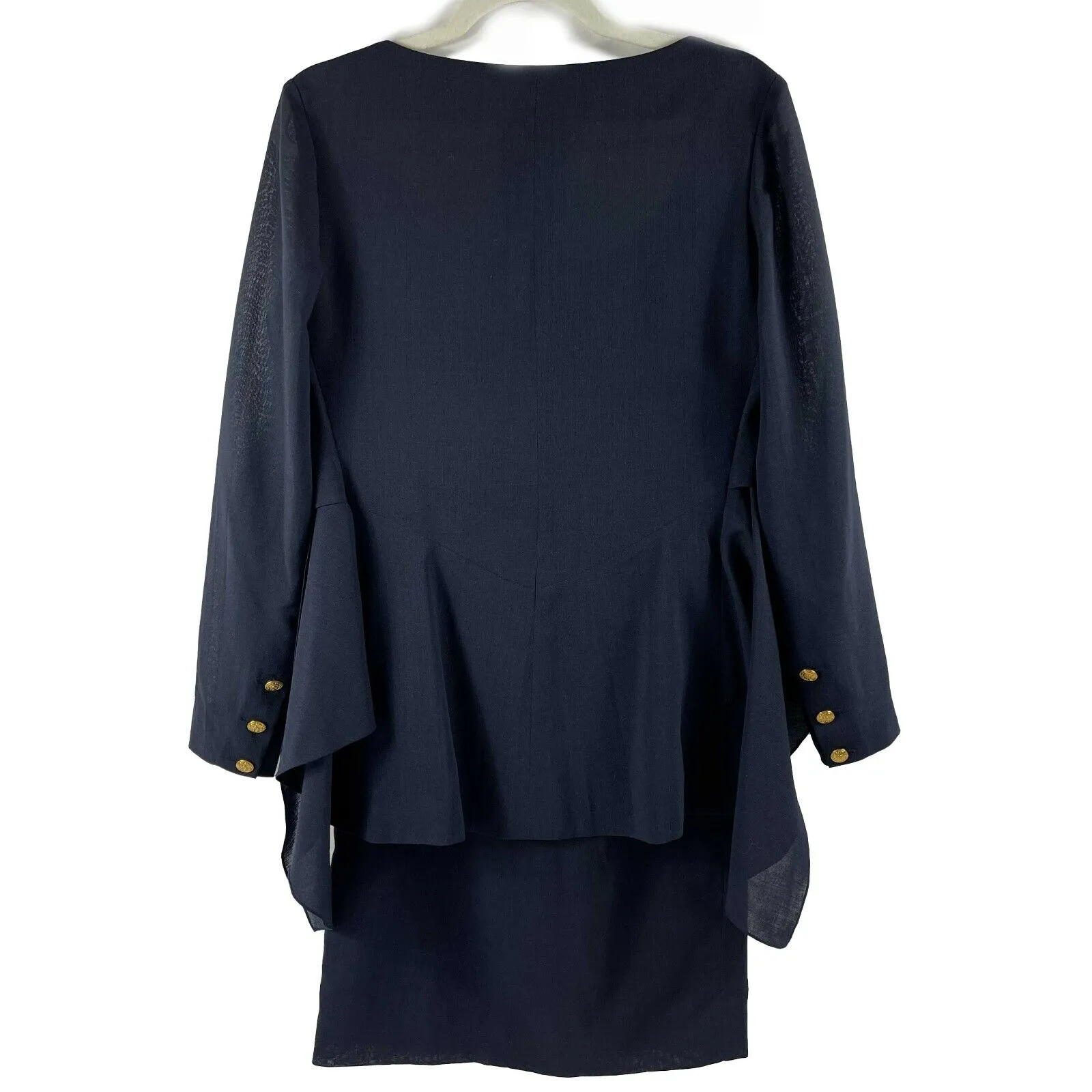 CHANEL - Wool Suit Cascade Jacket and Skirt - CC Buttons - Navy / Gold 36 US 6
