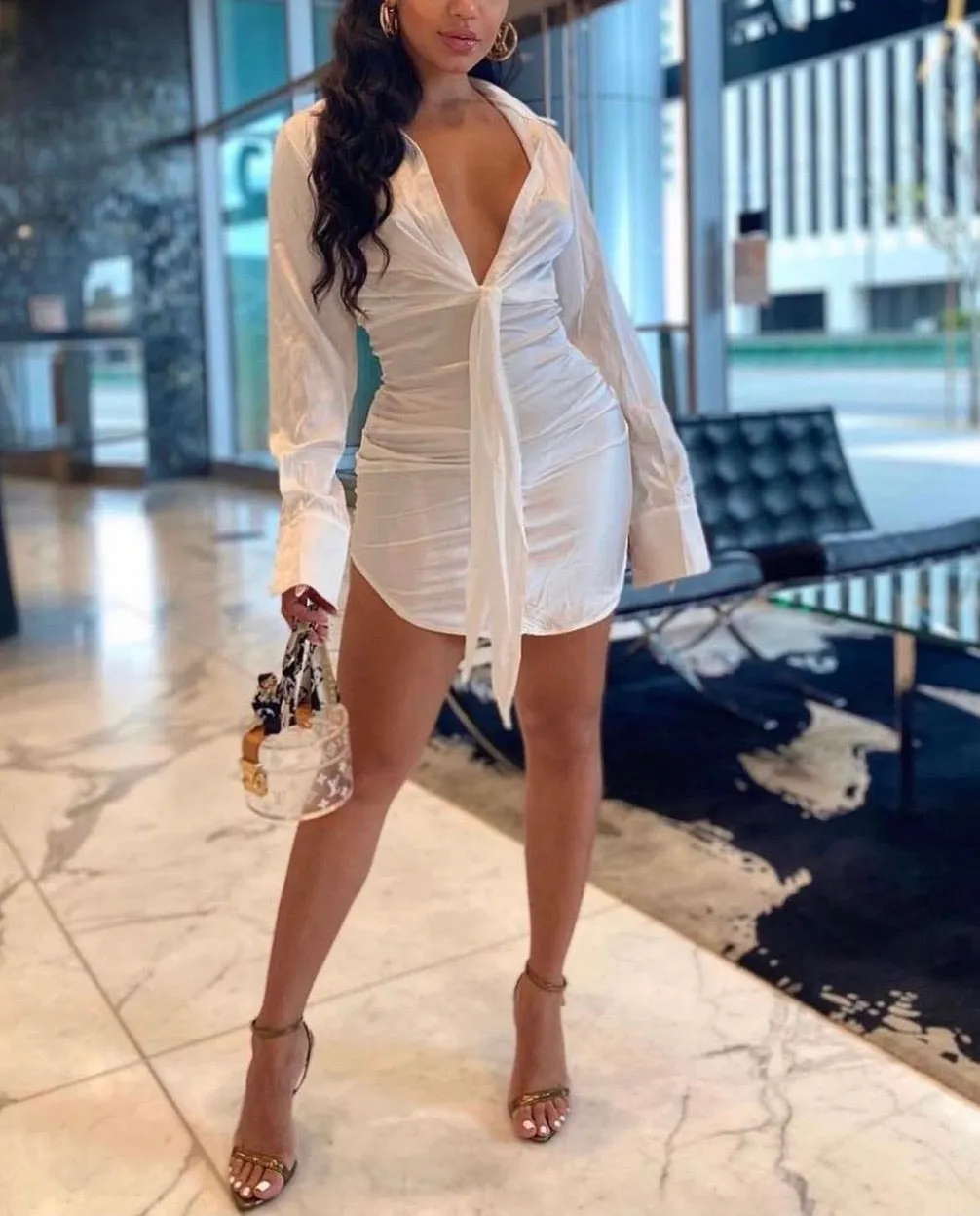 Chanelle Ruched Blouse Dress - Ivory
