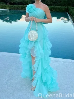 Charming One Shoulder High Low A-line Layer Fluffy Evening Gown Maxi Long Formal Dresses Prom Dresses,WGP995
