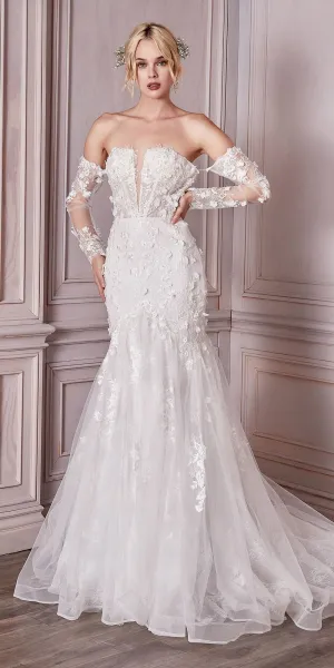Cinderella Divine CD977W Long Sleeve Lace Bridal Gown