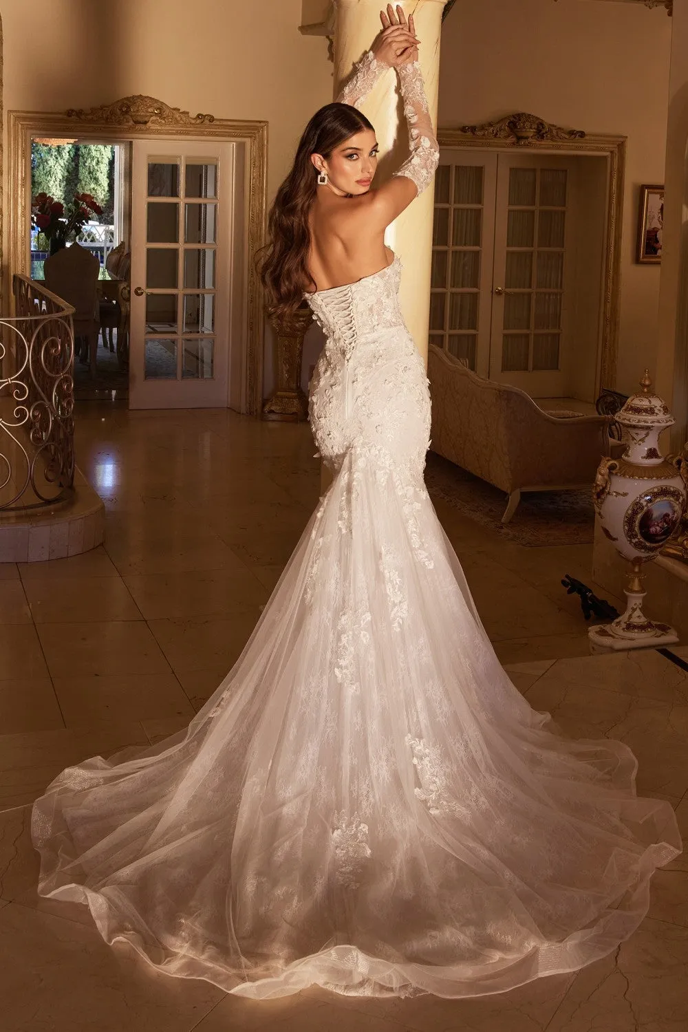 Cinderella Divine CD977W Long Sleeve Lace Bridal Gown