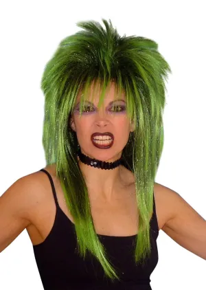 Cindy Lauper 80s Spiky Layered Wig Green & Black Party Mullet